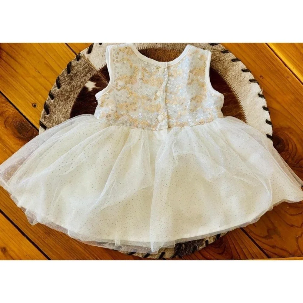 The Children's Place Party Dress Baby Girl 3-6M White Pink Gold Sequin